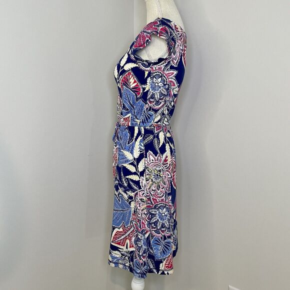 T by Talbots Floral Drawstring Waist Pocket Cap Sleeve Casual T-Shirt Dress Sz P - Picture 4 of 13